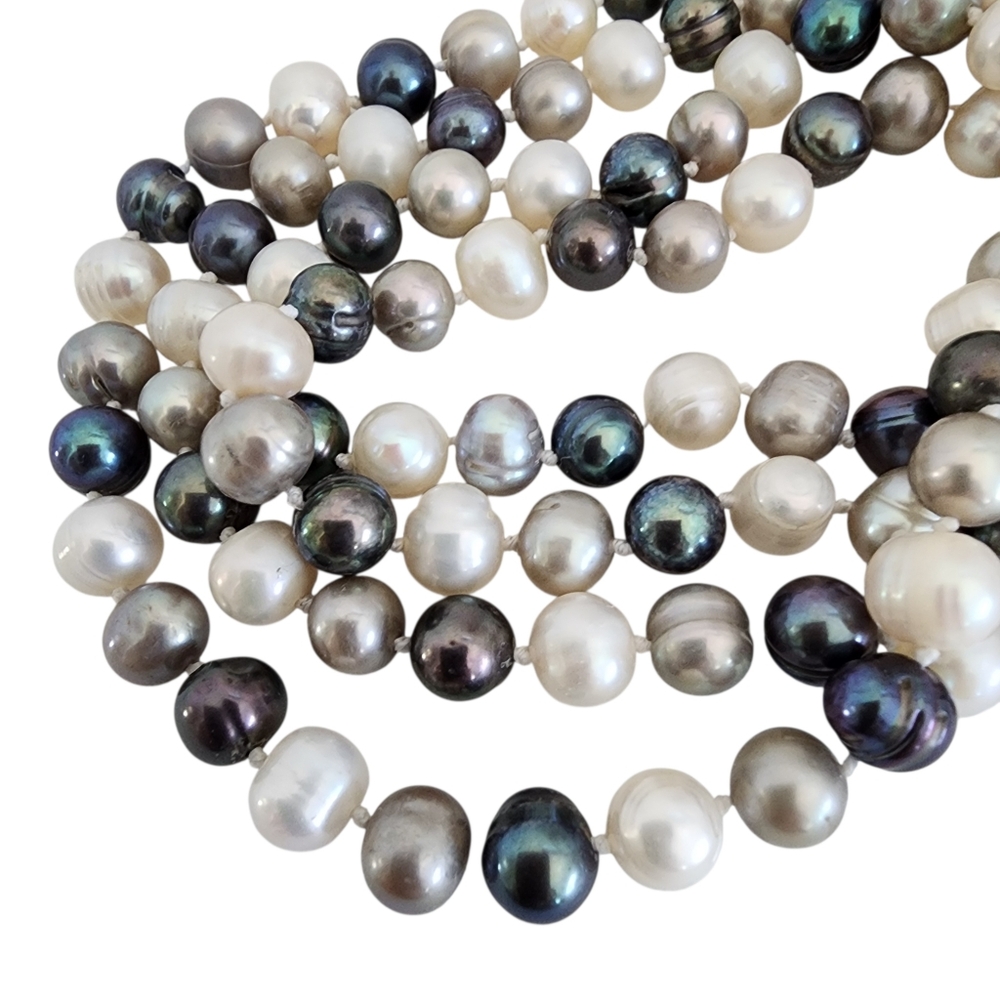 Infinity pearl necklace genuine pearls multi color hand knotted  A0389 Q7 - Picture 10 of 16